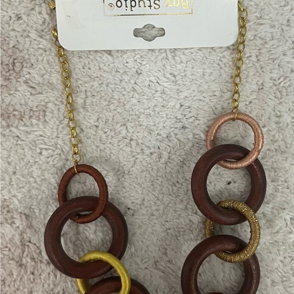 Bay Studio Brown Wooden Link Necklace with Gold & Copper Accents